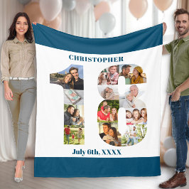 Foto Collage 18. Geburtstag Blue White Picture Fleecedecke