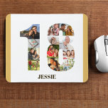 Foto Collage 18. Geburtstag Nr. 18 Custom Mousepad<br><div class="desc">Erstellen Sie Ihr eigenes personalisiertes Mauspad für ein einzigartiges 18. Geburtstagsgeschenk. Die Collage Nr. 18 Foto ist auf weißem Hintergrund mit beigefarbenem, neutralem Sand/gelben Rändern und moderner Bronzetypografie. Das Design umfasst bis zu 12 verschiedene Fotografien - in verschiedenen Formen und Größen - um Ihnen die Flexibilität zu geben, Ihre ausgewählten...</div>