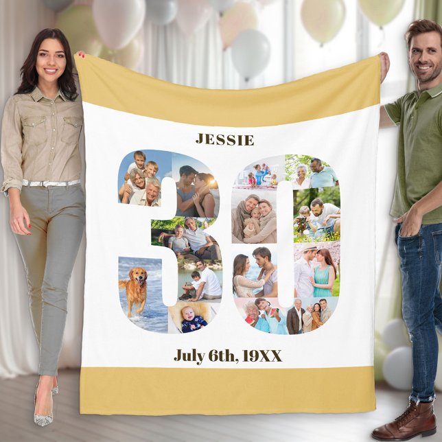 Foto Collage 30. Geburtstag neutrales Sandbild Fleecedecke (Von Creator hochgeladen)