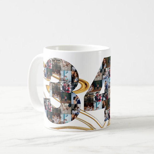 Foto Collage 34 Jahre Jubiläumsgeschenke nach Jahr Kaffeetasse (Vorderseite Links)