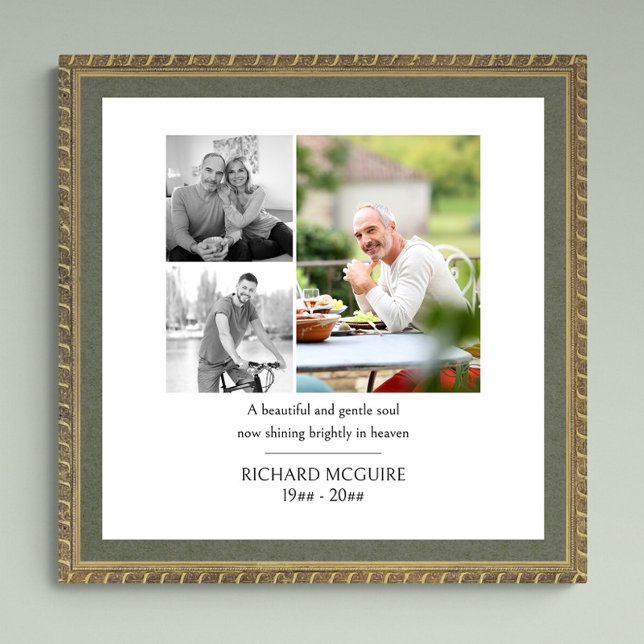 Foto Collage 3 Foto Einfache Beerdigung Gedenkstät Poster (Funeral memorial poster to order professionally printed or as a printable digital download)