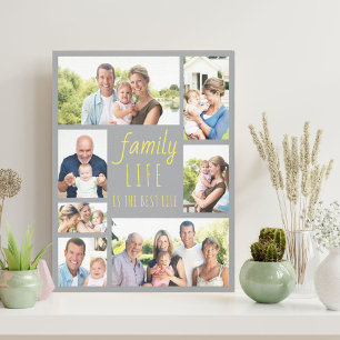 Foto-Collage 7 Bild Familienleben Zitat Grau Leinwanddruck