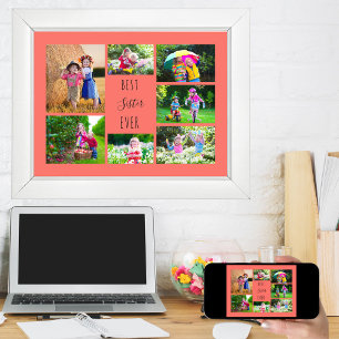 Foto Collage 7 Bilder Beste Schwester je Koralle Poster