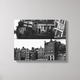 Foto Collage Amsterdam 3 in Schwarzweiß Leinwanddruck