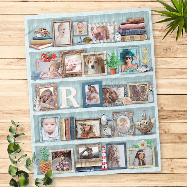 Foto Collage Beach Bookcase für Familien Personali Fleecedecke (Von Creator hochgeladen)