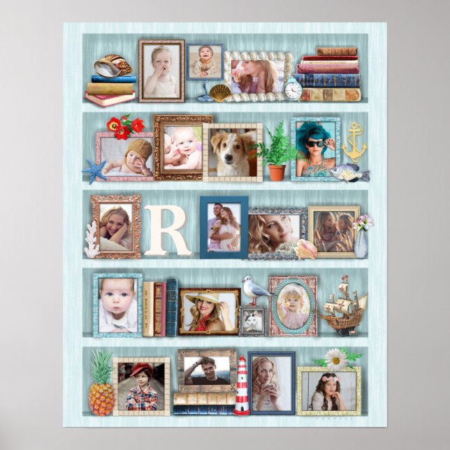 Foto Collage Beach Bookcase für Familien Personali Poster (Vorne)