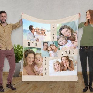 Foto Collage Beste Mama je neutraler Beige Fleecedecke