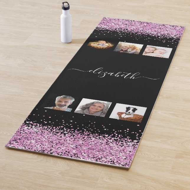 Foto Collage Black Blush Pink Namensskript Yogamatte (Beispiel)