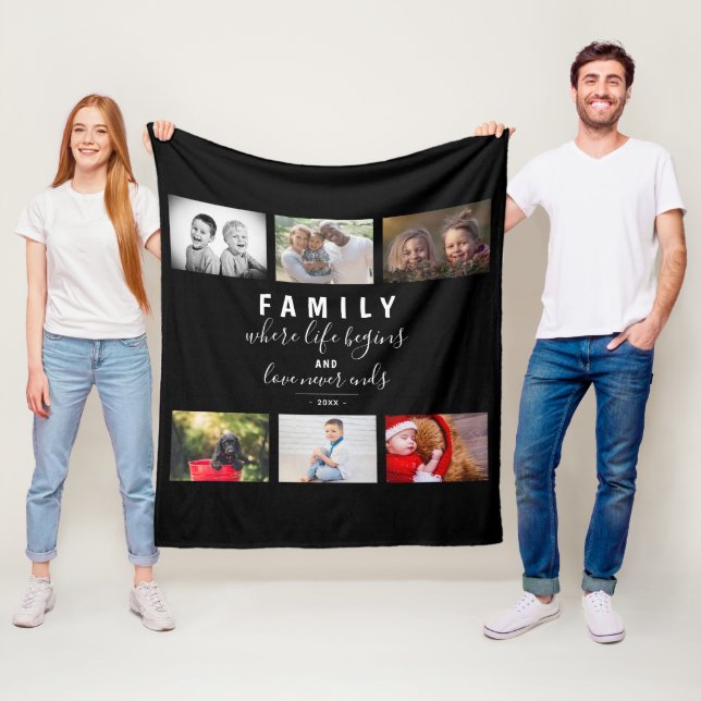 Foto Collage Black Script Family Keepake Sprichwor Fleecedecke (Beispiel)