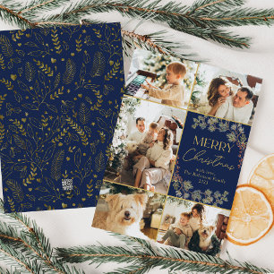 Foto Collage Blue Gold Frohe Weihnachtskarte Feiertagskarte