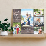 Foto Collage Brown Wood Look zum Hochzeitstag Leinwanddruck<br><div class="desc">Hochzeitstag gedehnte Leinwand, die Sie für jedes Jahr und 5 Ihrer Lieblingsfotos personalisieren können. Die Formulierung lautet "# Jahre in unserem glücklichen immer nachher" und die Vorlage ist für Sie bereit, das Jubiläumsjahr, Ihren Namen und das feststehende Datum hinzuzufügen. Das Design hat einen braunen rustikalen Holzlook, mit lässigen Schriften und...</div>