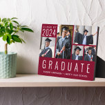 Foto Collage Burgundy Abschluss Fotoplatte<br><div class="desc">Einfache und elegante Abschluss halten bordeauxrote Foto-Plakette für den grad mit einer 5-Bild-Collage und "Graduate" geschrieben unten in großen modernen weißen Typografie. Fügen Sie das Unterrichtsjahr,  den Namen und die Schule oder die Universität in der einfachen weißen Typografie hinzu.</div>