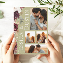 Foto Collage Burgundy Blumenzange Grüne Hochzeit