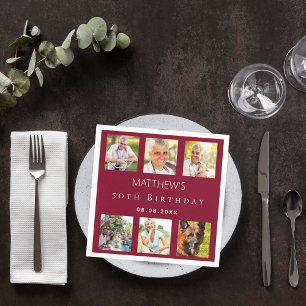 Foto Collage burgundy Geburtstagsparty Serviette