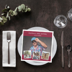 Foto Collage burgundy Geburtstagsparty Serviette