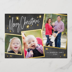 Foto Collage Christmas Gold Foil Weihnachtskarte Folien Feiertagskarte