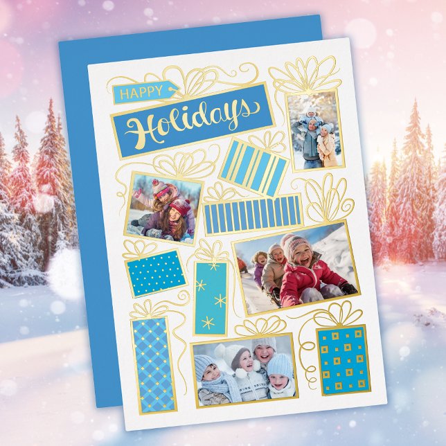 Foto Collage Christmas Gold Foil Weihnachtskarte Folieneinladung (Von Creator hochgeladen)