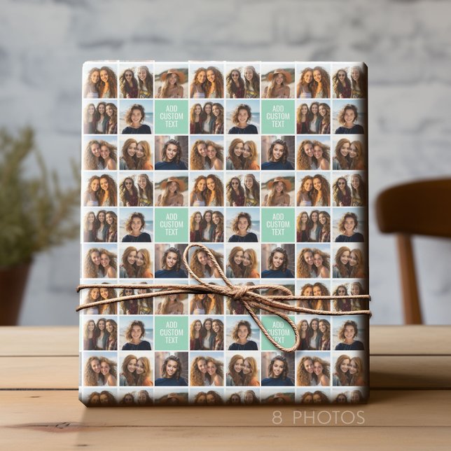 Foto Collage Custom Monogram Minze Green Geschenkpapier (Custom Photo Wrapping Paper)