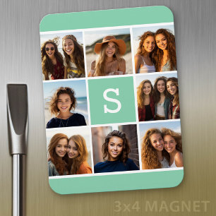 Foto Collage Custom Monogram Minze Green Magnet