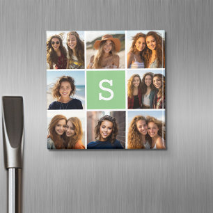 Foto Collage Custom Monogram Minze Green Magnet