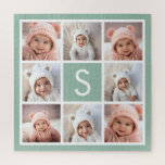 Foto Collage Custom Monogram Minze Green Puzzle<br><div class="desc">Für dieses Design können Sie Instagram-Fotos verwenden. Verwenden Sie 8 quadratische Foto,  um ein einzigartiges und persönliches Geschenk zu kreieren. Oder man behalte den Hipster Welpe und macht einen trendigen Sake. Wenn Sie die Bilder anpassen müssen,  klicken Sie auf das Werkzeug anpassen,  um Änderungen vorzunehmen.</div>