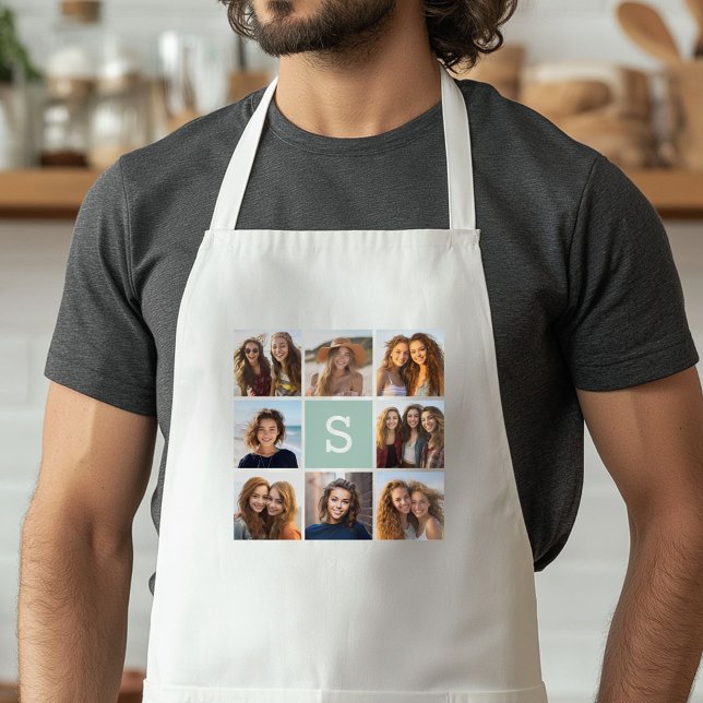 Foto Collage Custom Monogram Minze Green Schürze (Custom Apron with a Photo Collage)