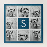 Foto Collage Custom Monogram Navy Blue Puzzle<br><div class="desc">Für dieses Design können Sie Instagram-Fotos verwenden. Verwenden Sie 8 quadratische Foto,  um ein einzigartiges und persönliches Geschenk zu kreieren. Oder man behalte den Hipster Welpe und macht einen trendigen Sake. Wenn Sie die Bilder anpassen müssen,  klicken Sie auf das Werkzeug anpassen,  um Änderungen vorzunehmen.</div>