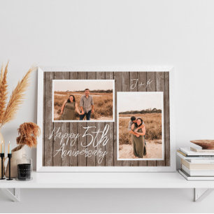 Foto Collage Custom Wood 5. Hochzeitstag Poster