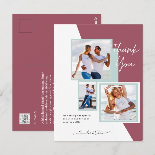 Foto Collage DANK IHNEN Hochzeit/Baby/Graduate/JA Postkarte (Vorne/Hinten)