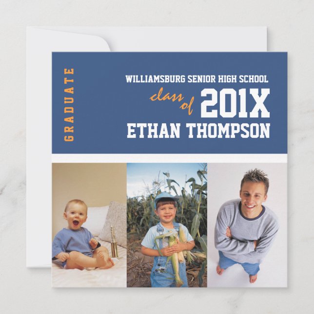 Foto-Collage der Abschluss-Mitteilungs-3 im Blau Einladung (Vorderseite)