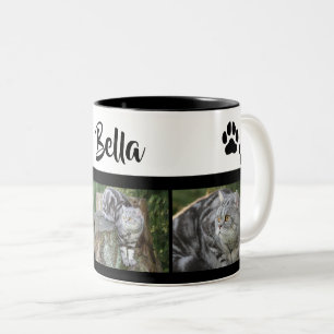 Foto-Collage der Katze mit Paw-Printen Personalisi Zweifarbige Tasse