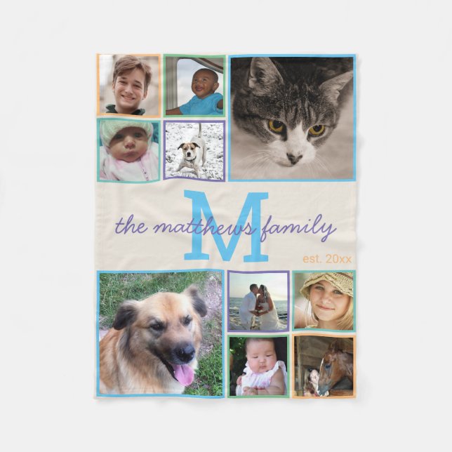 Foto-Collage des Erinnerungens-bunte Monogramm-10 Fleecedecke (Vorderseite)