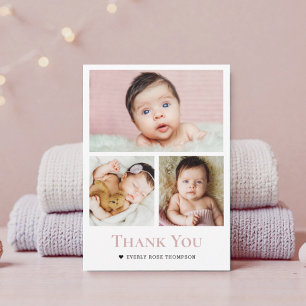 Foto-Collage dusty Rose Pink Mädchen Baby-Party Dankeskarte