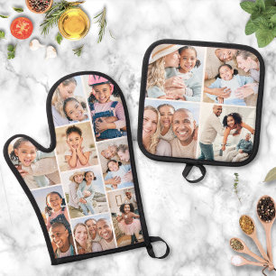 Foto Collage Einfaches Elegantes Bild Ofenhandschuh & Topflappen-Set
