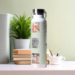 Foto Collage Familienname Salbei grün Trinkflasche<br><div class="desc">Personalisieren und fügen Sie 9 Fotos von Familie,  Freunden,  Haustieren. Fügen Sie Ihren Vornamen und Familiennamen weiße Buchstaben hinzu. Hintergrund der Seite grün</div>