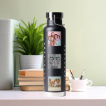 Foto Collage Familienname schwarz Trinkflasche<br><div class="desc">Personalisieren und fügen Sie 9 Fotos von Familie,  Freunden,  Haustieren. Fügen Sie Ihren Vornamen und Familiennamen weiße Buchstaben hinzu.</div>