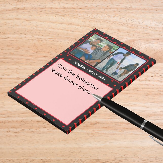 Foto Collage Family Personalisiert Red Heart & Nam Post-it Klebezettel (Photo Collage Family Personalized Red Heart & Name Post-it Notes)