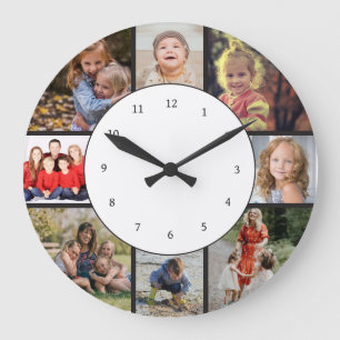 Foto Collage Family Pictures Runde Große Wanduhr