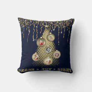 Foto Collage Family Tree Decorative Navy Gold Kissen