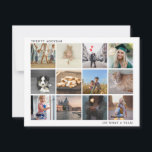 Foto Collage Family Year in Review Christmas Feiertagskarte<br><div class="desc">Mit dieser modernen "Year in Review"-Weihnachtskarte mit zwölf quadratischen Fotos in einer einfachen Collage können Sie Ihren Feiertagssjubiläum ausklingen lassen. Oben verlassen ist das Jahr, das ausgeschrieben wurde, und unten rechts die Nachricht: "Oh, was für ein Jahr!". Die Rückseite hat eine Vorlage, mit der Sie Ihre personalisierte Nachricht auf einem...</div>