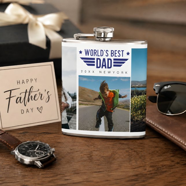 Foto Collage Flask 6 Fotos & Text Flachmann (Custom photo Father's Day Flask. )