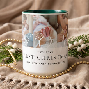 Foto-Collage für Mama zum ersten Weihnachten als G Zweifarbige Tasse