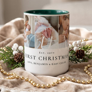 Foto-Collage für Mama zum ersten Weihnachten als G Zweifarbige Tasse