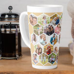 Foto Collage Geometric Hexagon 28 Picture Tall Milchtasse<br><div class="desc">Erstellen Sie Ihre eigene große Latte-Tasse mit einer geometrischen Hexagon-Foto-Collage. Die Fotovorlage ist für Sie Set, um 28 Ihrer Bilder von Familie und Freunden, Haustiere, Ferien etc. hinzuzufügen. Ihre Fotos werden in den sechseckigen Formen dargestellt, wie eine Wabenwand. Das Muster ist in Honig beige und weiß gefärbt - bitte stöbern...</div>