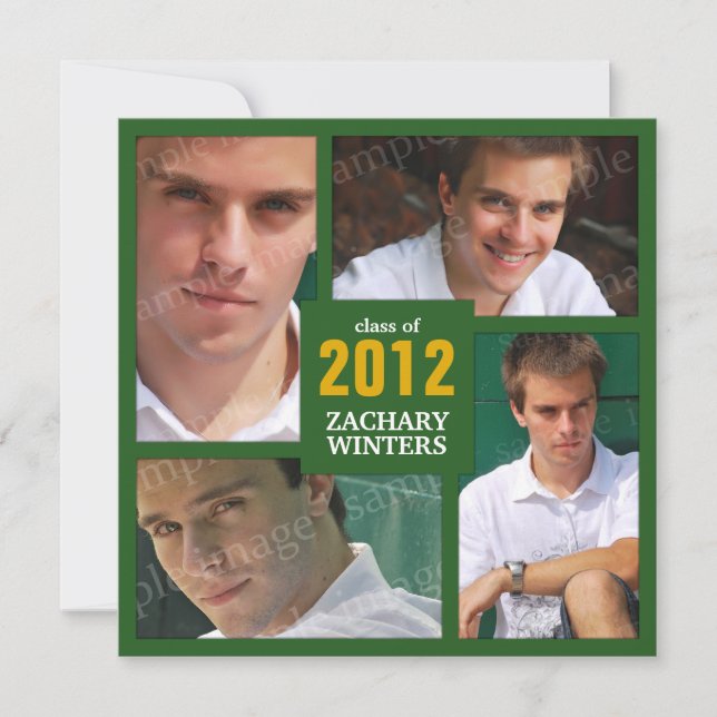 Foto Collage Grad Einladung - Grün (Vorderseite)