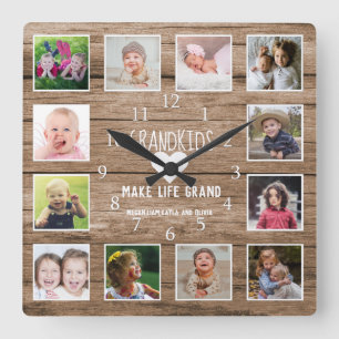 Foto Collage Grandkids machen Life Grand Quote Woo Quadratische Wanduhr