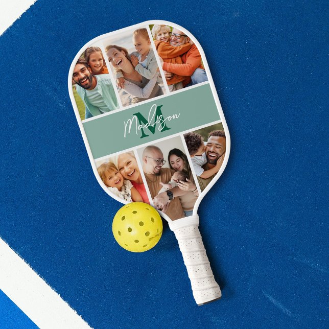 Foto Collage Green Monogram Pickleball Schläger (Von Creator hochgeladen)