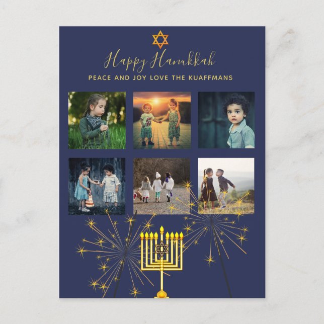 Foto Collage Hanukkah Postkarten Moderne Sparkler (Vorderseite)