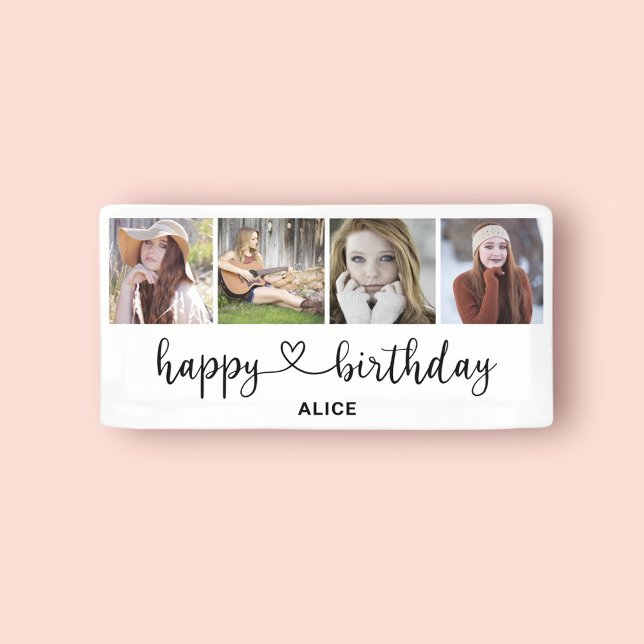 Foto Collage Happy Birthday Script Herzbanner Banner (Von Creator hochgeladen)