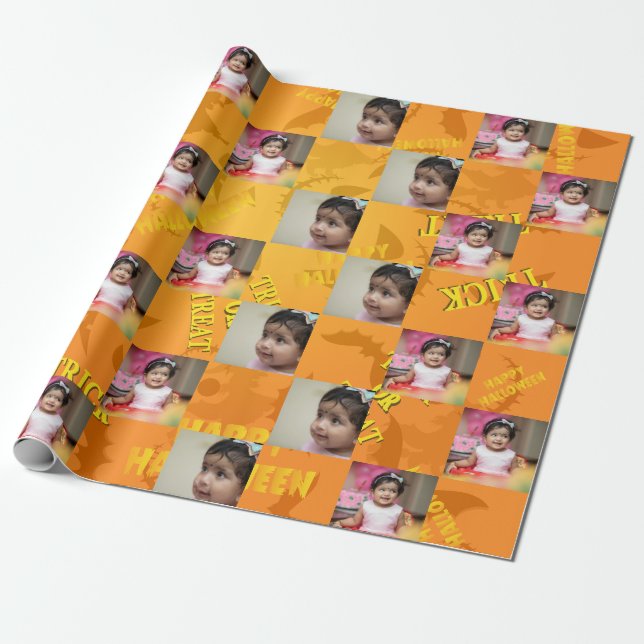 Foto Collage Happy Halloween Wrapping Paper Geschenkpapier (Ungerollt)
